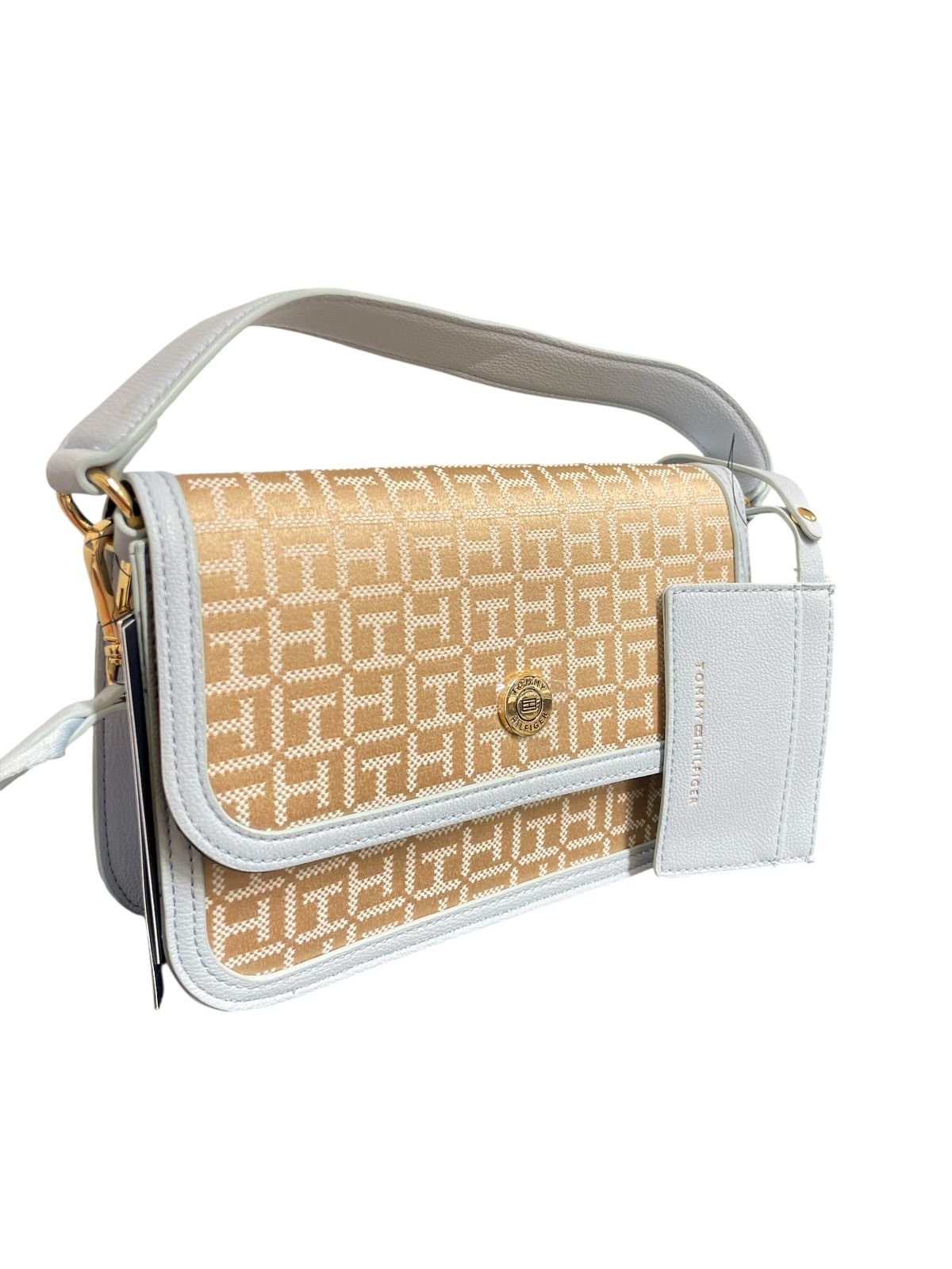 Crossbody Tommy Hilfiger Monogram Beige con Detalles en Azul
