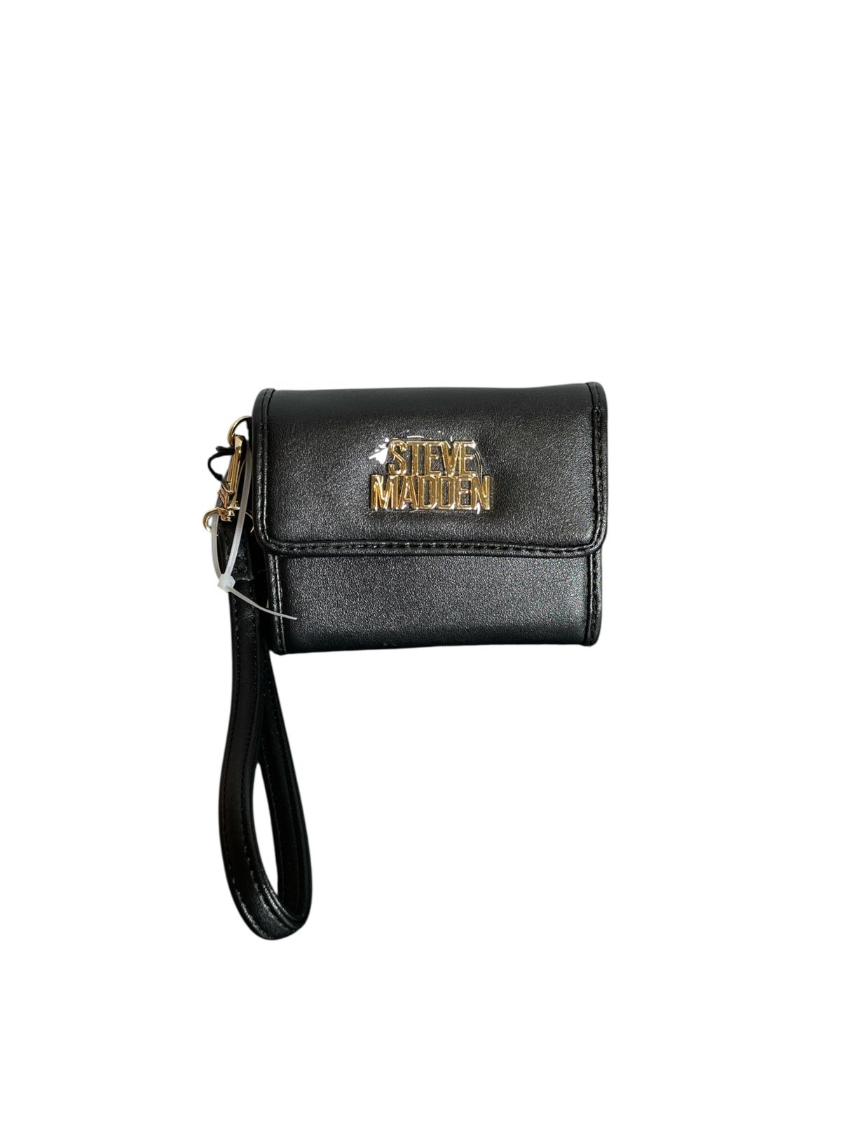 Cartera Wristlet Steve Madden Negra con Logo Dorado