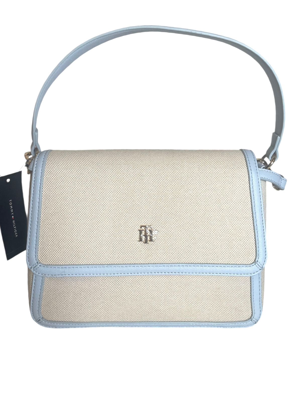 Bolso Tommy Hilfiger Original Beige con Azul Cielo – Crossbody Elegante
