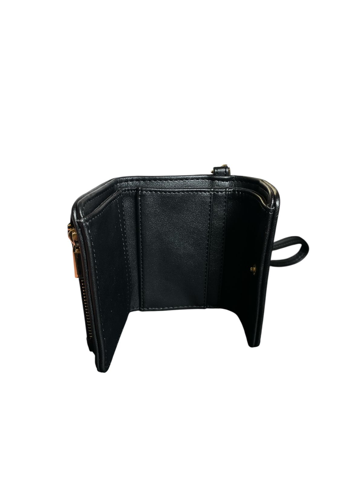 Cartera Wristlet Steve Madden Negra con Logo Dorado